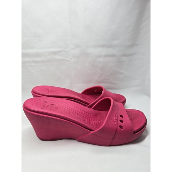 Crocs Womens Kadee Sandal Size 9 Hot Pink Slide Wedge Heel Mule Beach Pool Shoe - Picture 2 of 10